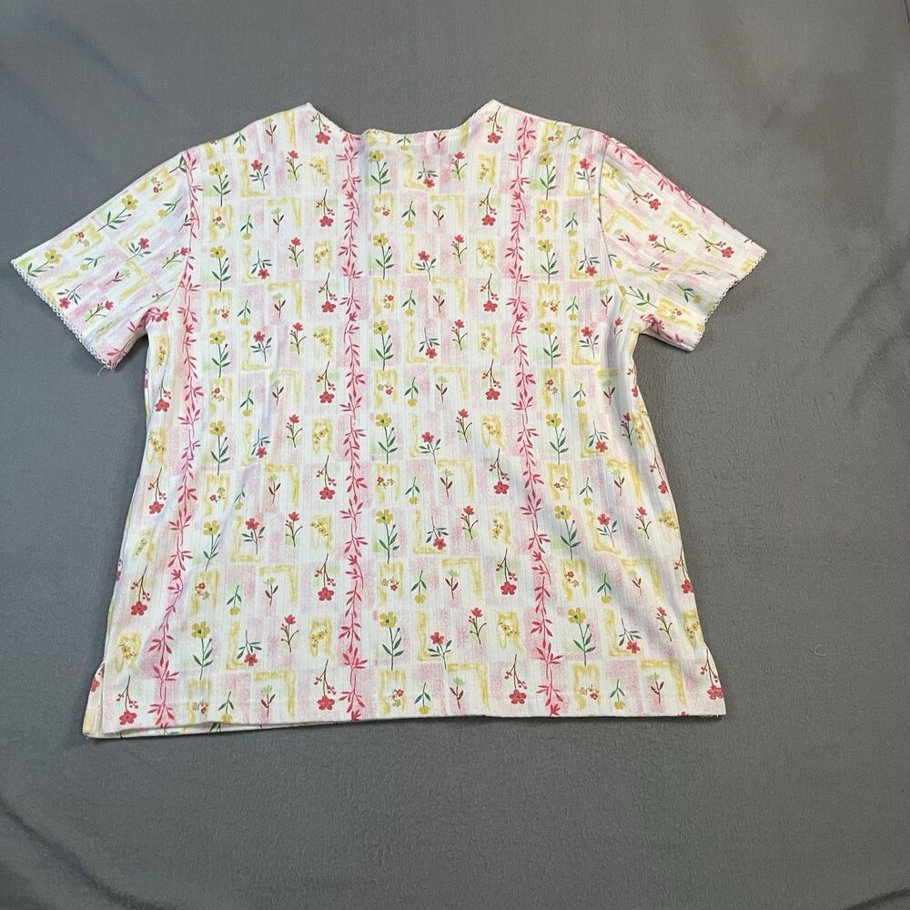 Rebecca Malone Floral Patchwork Pastel Pink Yellow Cottage Top Womens Size L - Picture 8 of 10